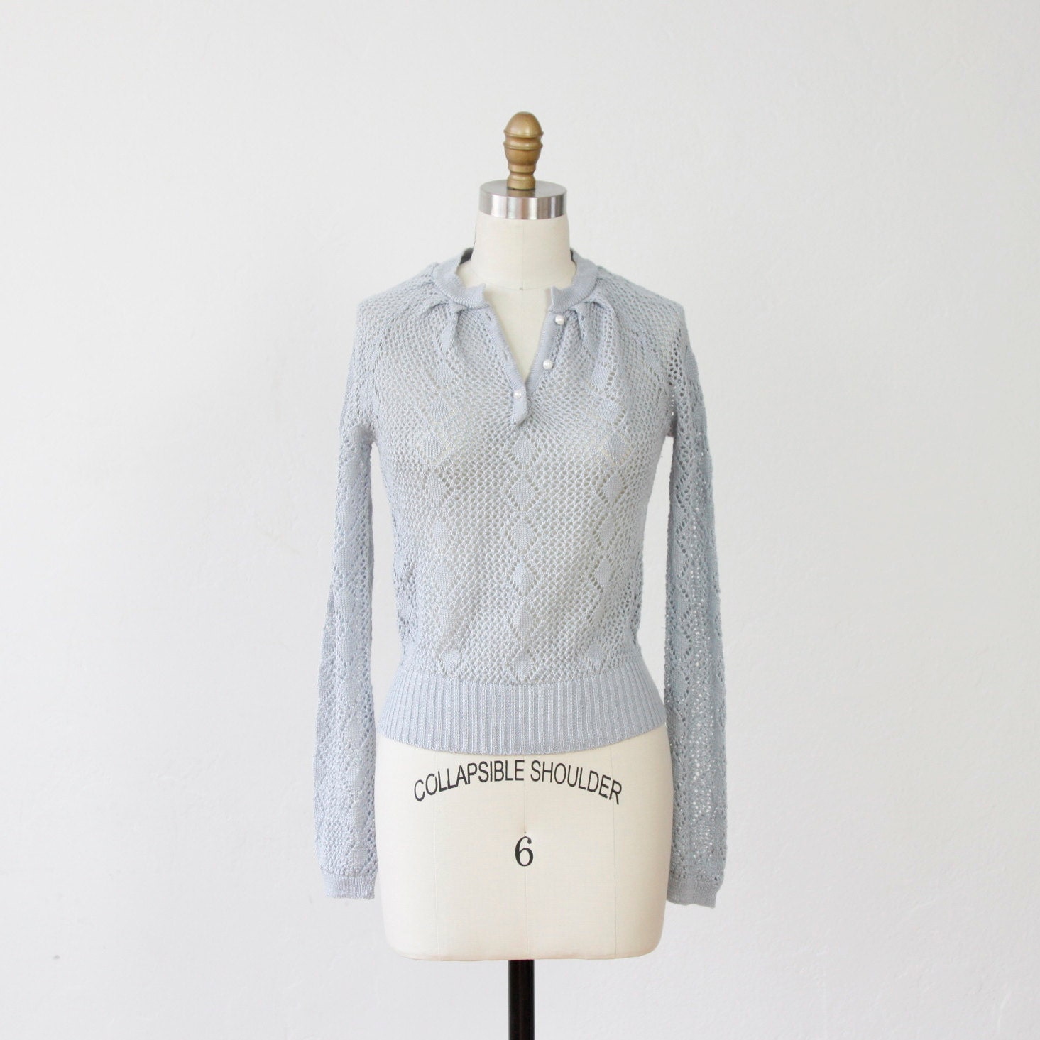 Arctic Gray Pointelle Knit Vintage Sweater
