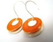 Tangerine Tango Earrings - Orange Earrings - Orangelle - Orange & White Charms on Modern Earwires