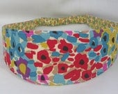 Reversible Fabric Headband Watercolor Meadow and Little Blossoms in Yellow women hair band, girl headband