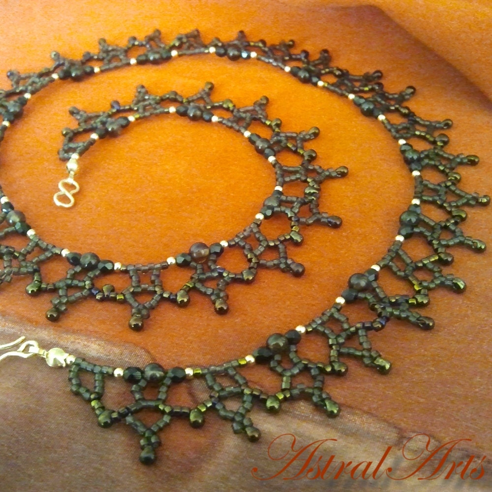 AstralArts- Delicate Smokey Grey Glass Lace Necklace