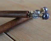 Blue Beaded Wood Hair Stick