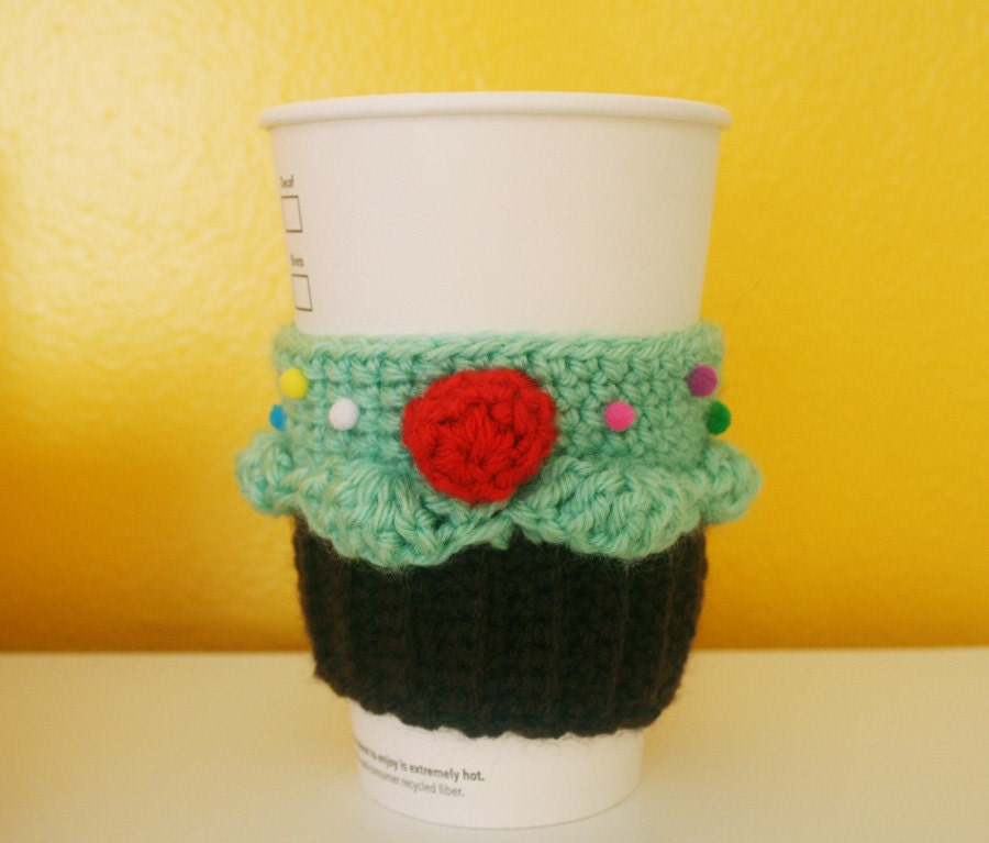 Cupcake Coffee Cup Cozy/Sleeve (Mint/Chocolate)
