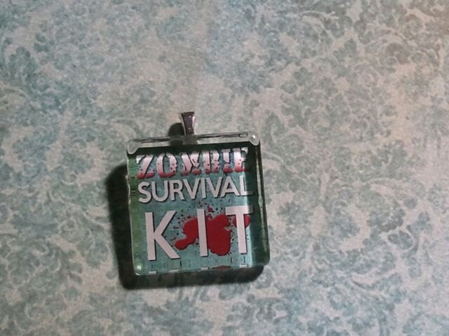 Zombie Survival Kit glass tile pendant