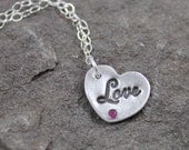Candy Heart Necklace- Dark Pink CZ , Fine Silver
