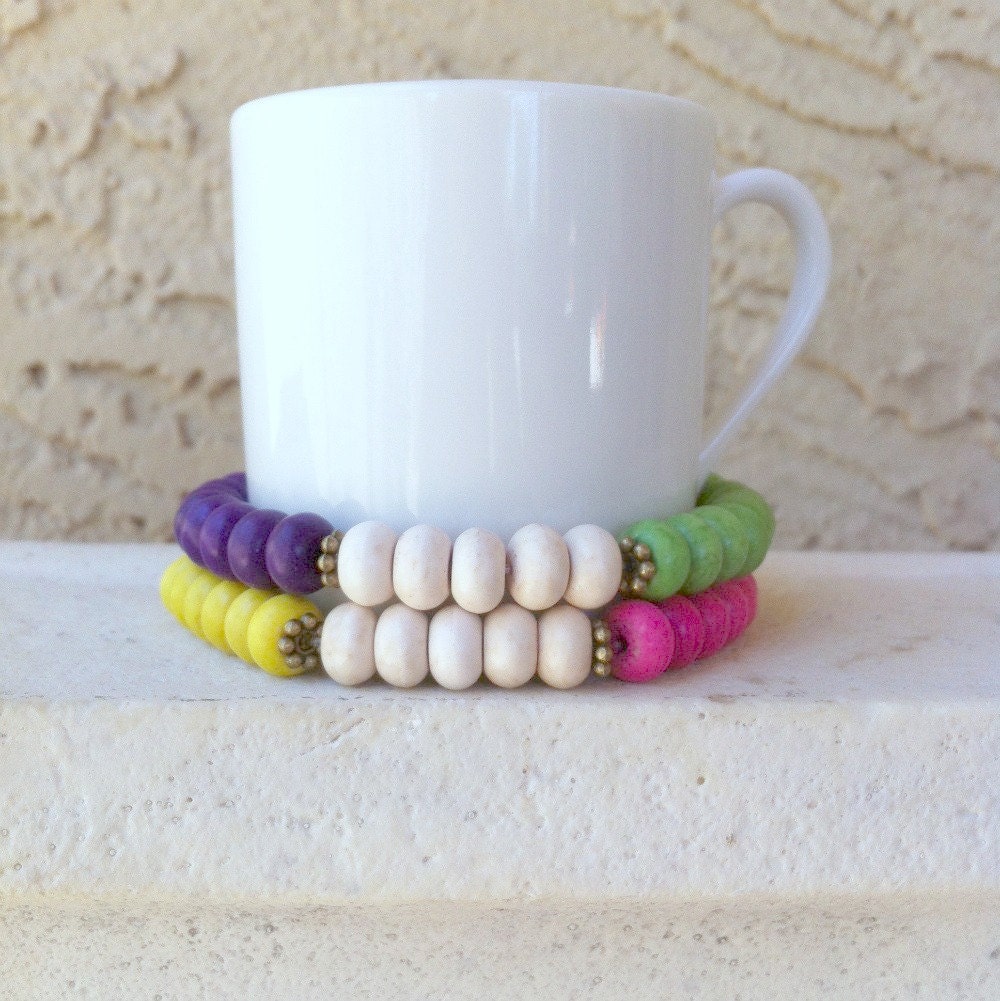 New - Color Block Stackers - Stretch Style Magnesite Bracelet Set - Sweets