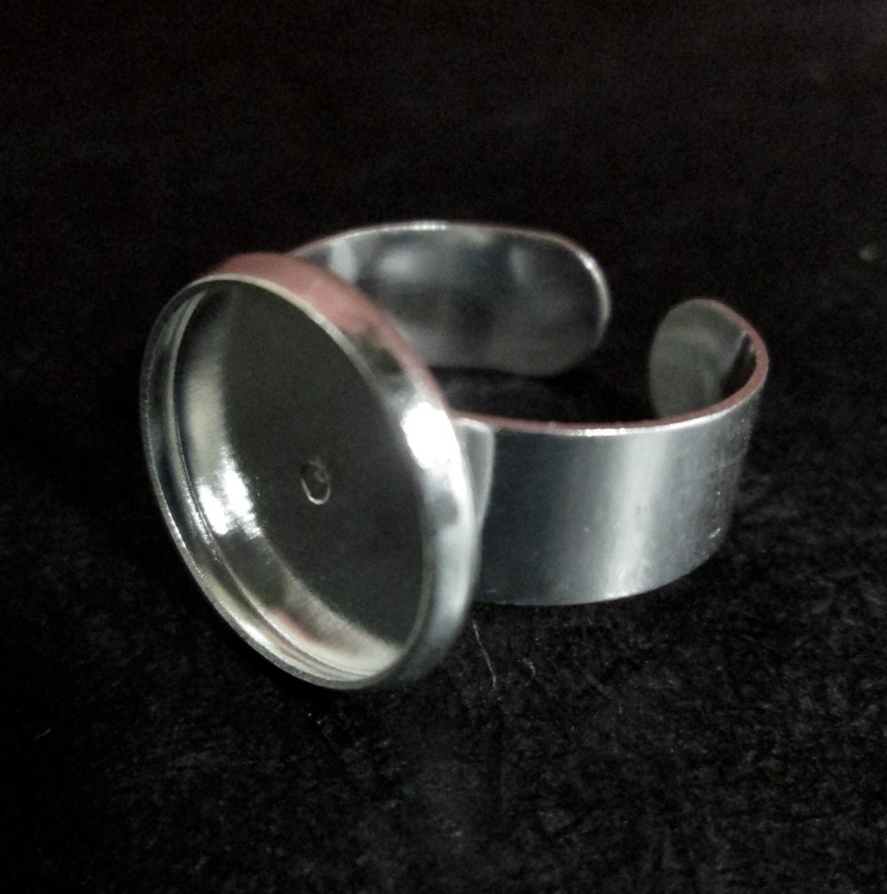 20 14mm silver plated bezel ring blanks with an open adjustable back,  lead and nickel free OBB14