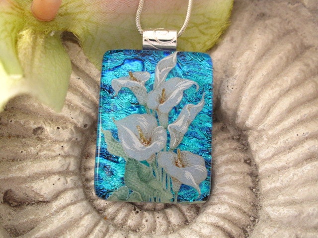 Calla Lily Necklace - Dichroic Glass necklace- Dichroic Glass Jewelry - Fused Glass Jewelry - Necklace Calla Lily 091412p108