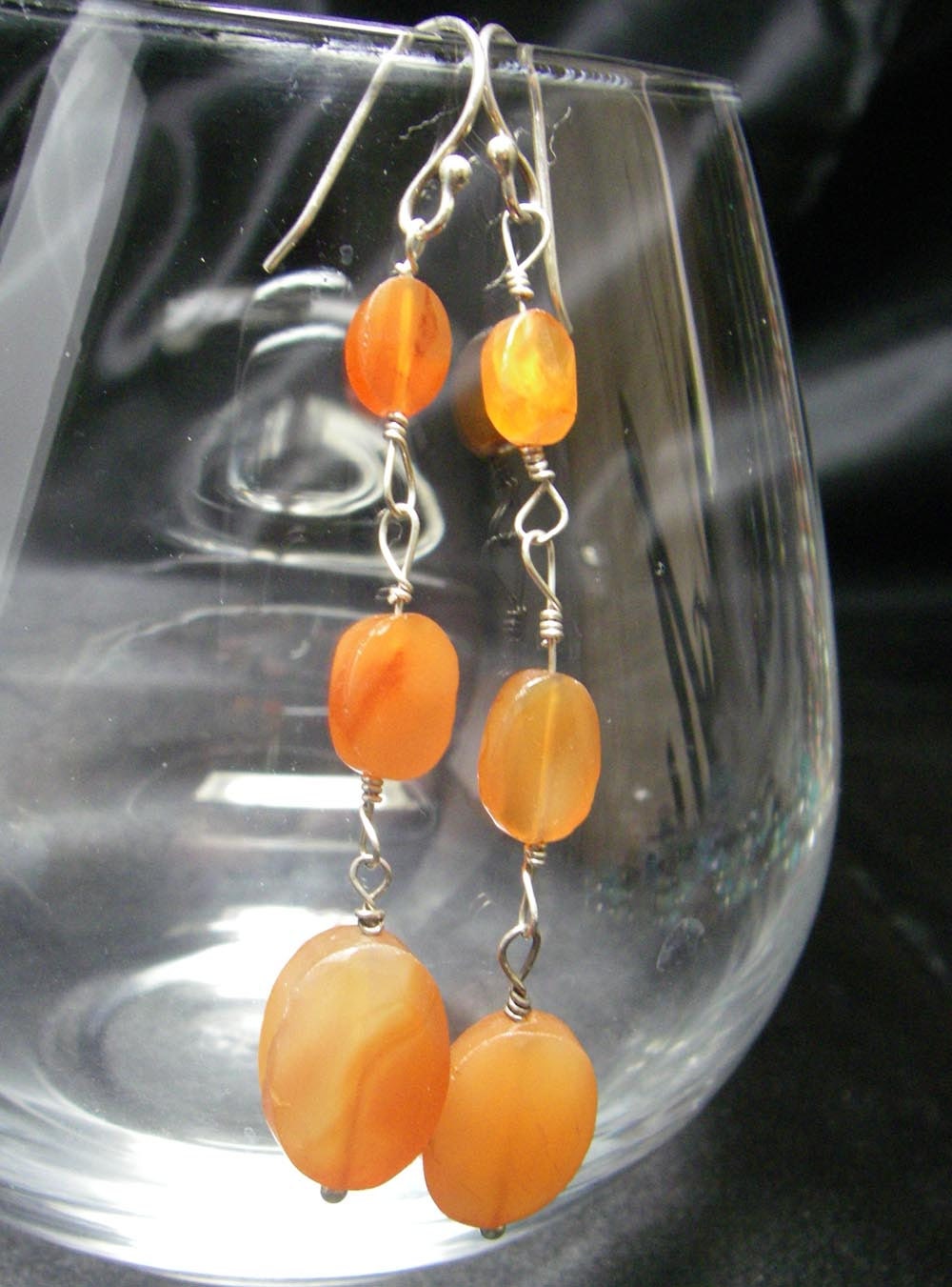 Orange Carnelian Silver Drop Earrings