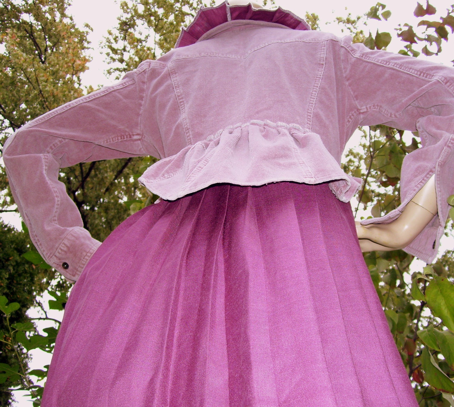 Corduroy Bustle Coat with Pleated Linen Skirt Fishtail OOAK Jacket Medium 6 8 10