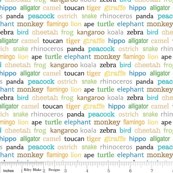 NEW Riley Blake Designs, Zoofari, Zoofari Words White Fabric - By the Yard