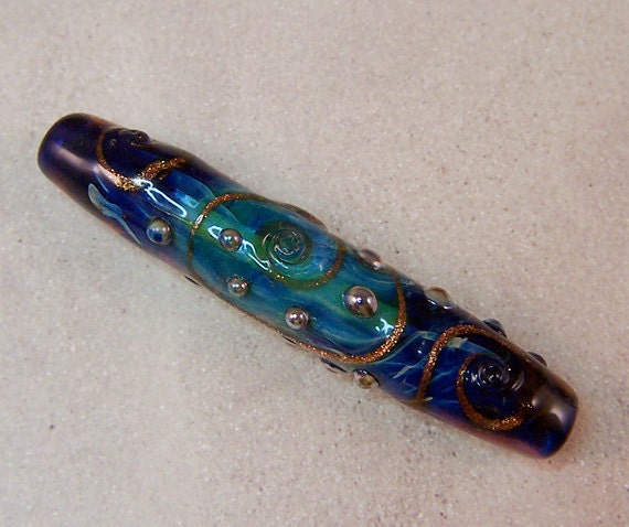Blue & Aqua Large Lampwork Focal Bead - Starry Cradle Leviathon