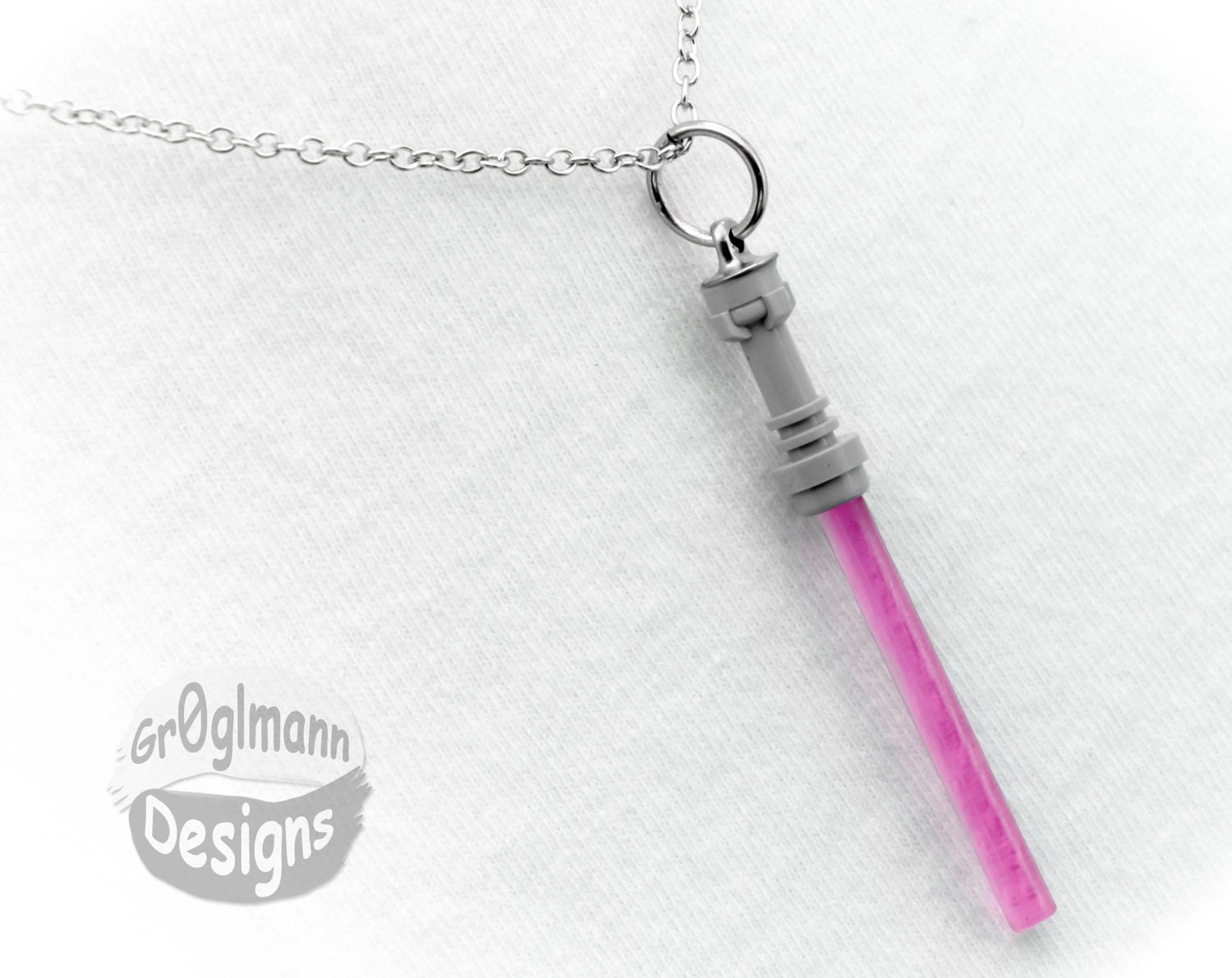 Hot Pink Star Wars Light Saber Necklace :) made with LEGO bricks