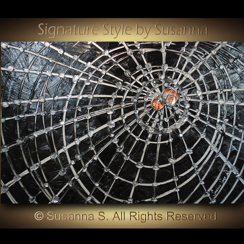 ORIGINAL Thick Texture Abstract Spider Web Art Painting Modern Contemporary Fine Art  black silver copper by Susanna Shap - ModernHouseArt