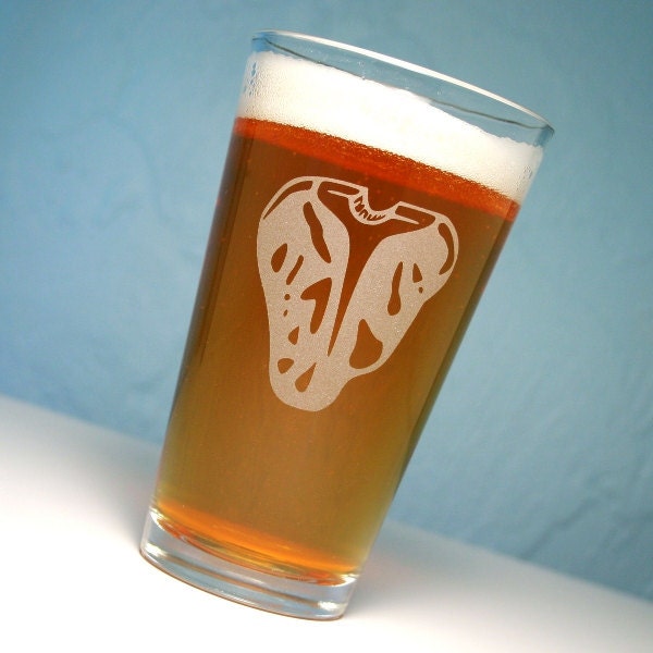 Steak Beer Glass - red meat or pork chop pint glass for meat lovers