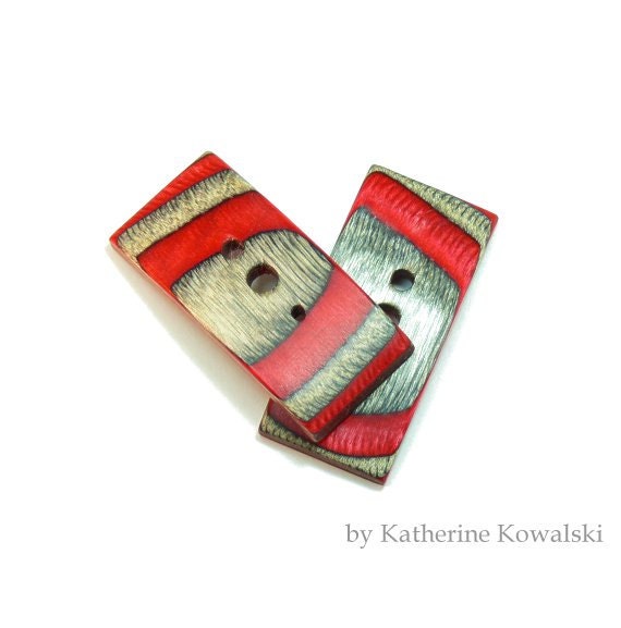 Wooden Diz -- Applejack -- hand-made hardwood tool for spinners and spindlers (DAYSTAR) Katherine Kowalski woodturning, red, gray
