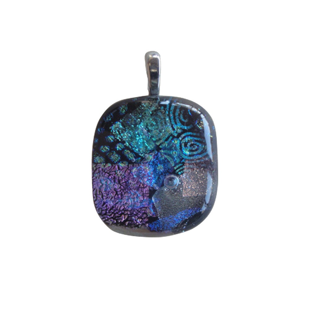 Dichroic  Pendant, Silver Necklace,  Turquoise Blue, Magenta, Fused Glass, Dichroic Glass Jewelry, Fused Glass Jewelry, Teal, Silver