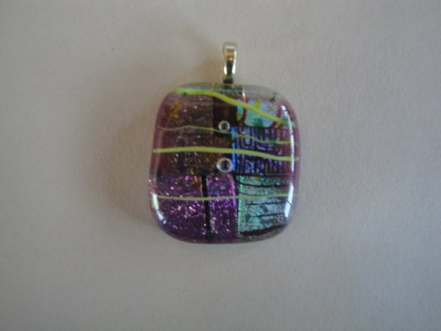 Party Time Dichroic Pendant, Fuse Dichroicd Glass Pendant, Necklace, Dichroic Glass Jewelry, Blue, Magenta, Green