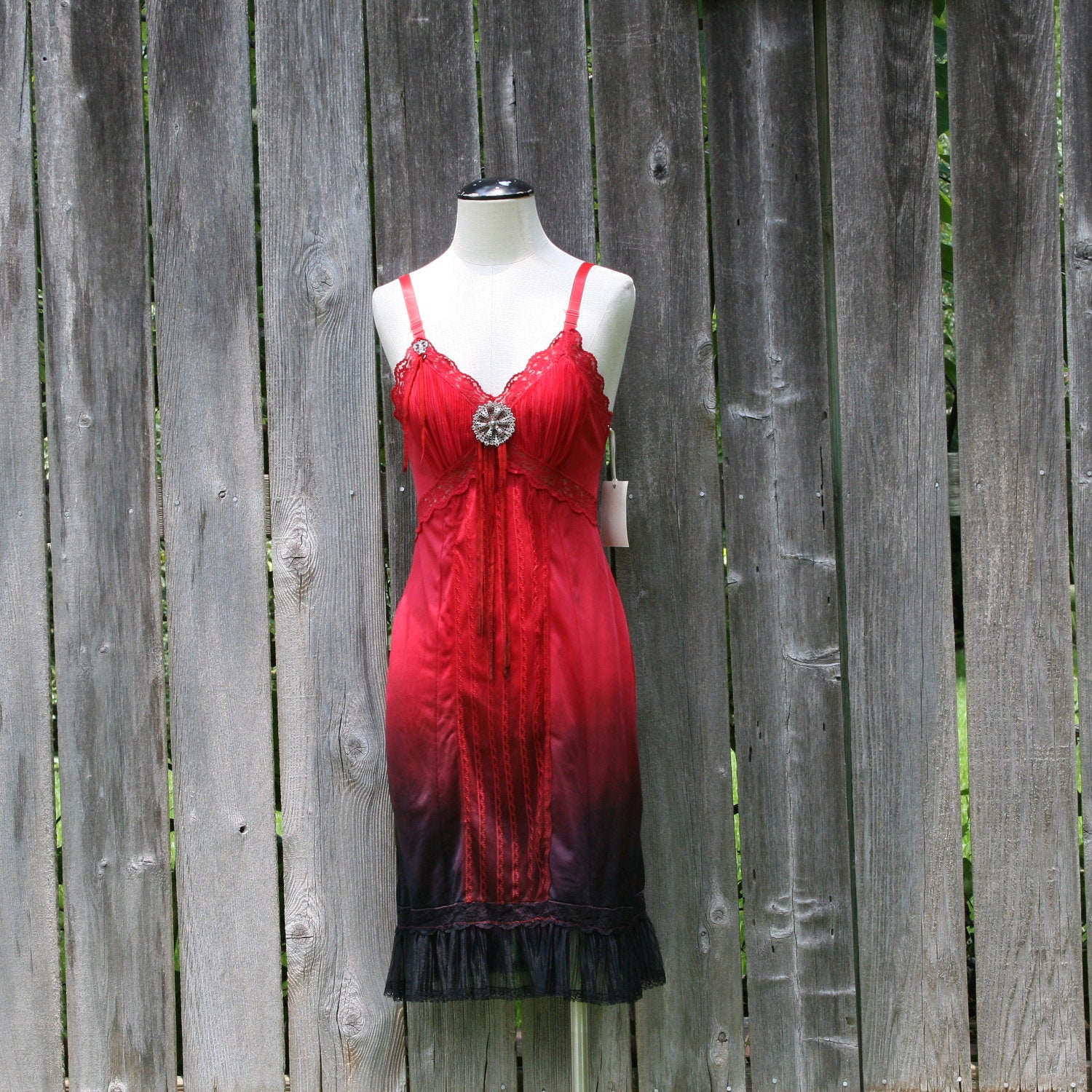 Ombre Red Vintage Lingerie Gypsy Slip Dress S