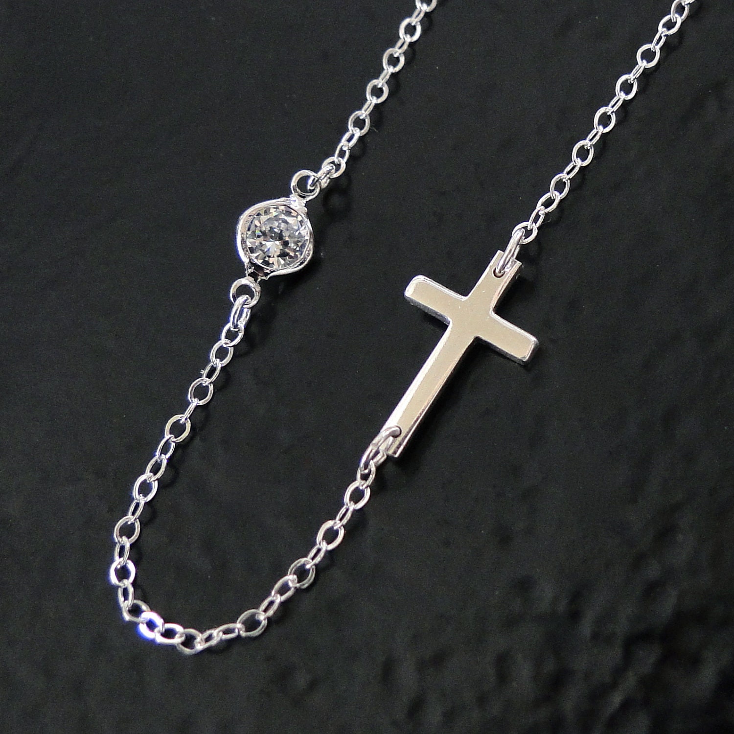Kelly Ripa Sideways Cross Necklace With CZ Cubic by classicdesigns
