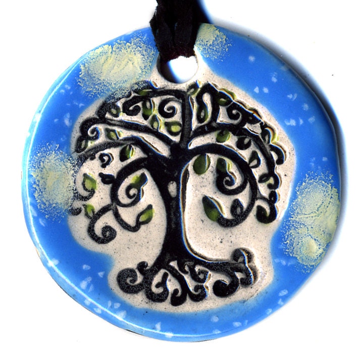 Tree Ceramic Necklace in Spotted Blue
