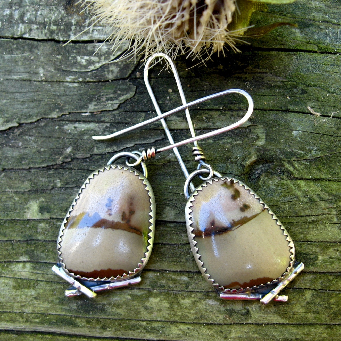 20% Off Today - Code Love20 - Cherry Creek Jasper Earrings ... cream and blush pink brown jasper oxidized sterling silver dangle earrings
