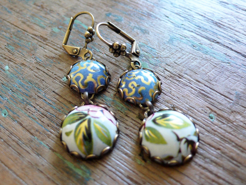blue sky - vintage tin and brass earrings