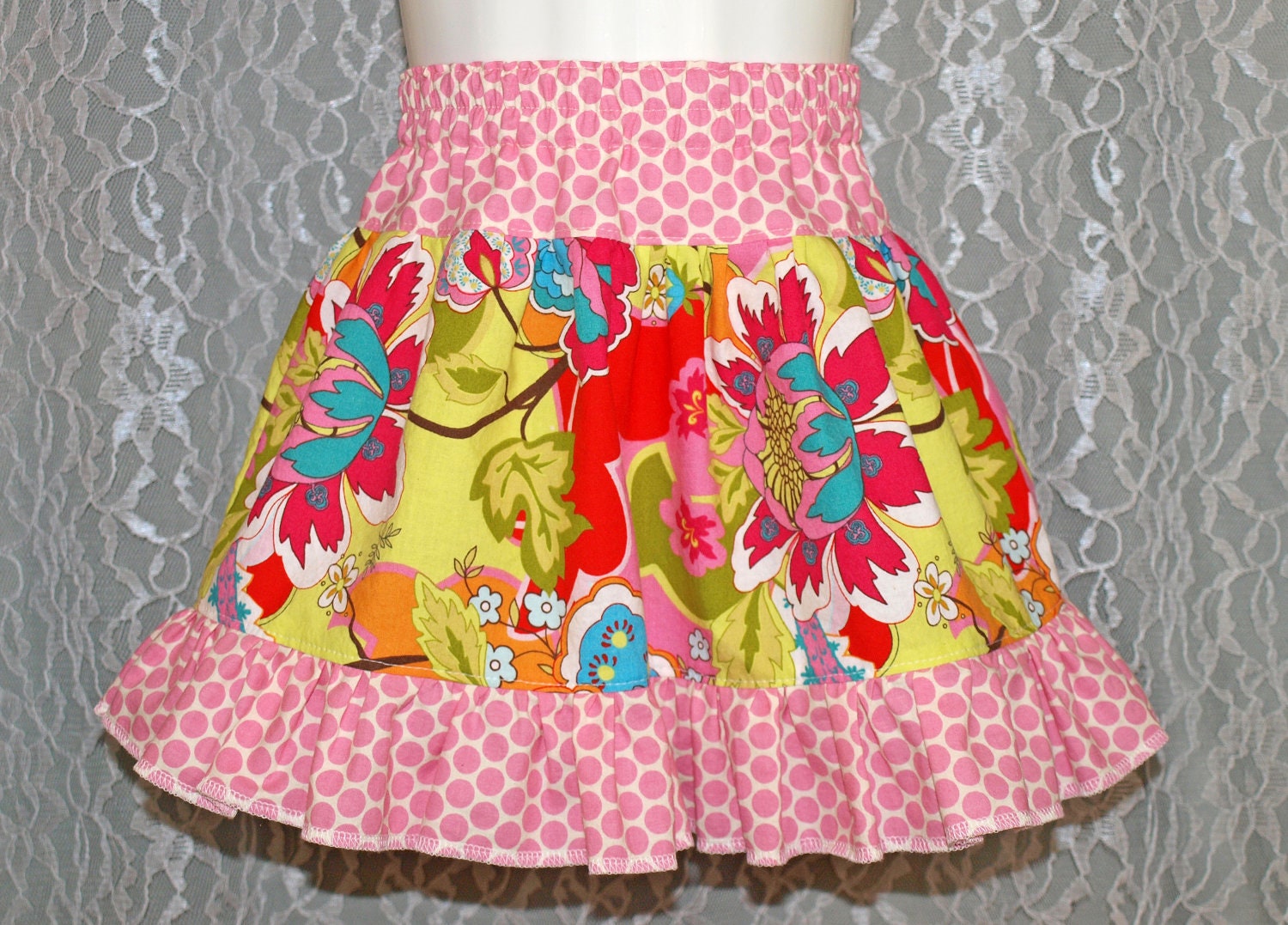 Boutique Girls Skirt - TROPICAL GARDEN Tiered Skirt - size: 18-24mo - OOAK