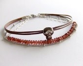 Skull Jewelry Bracelet, Mini Skull Bracelet, Garnet Gemstone Rondelles, Day of the Dead Jewelry, Everyday Fashion