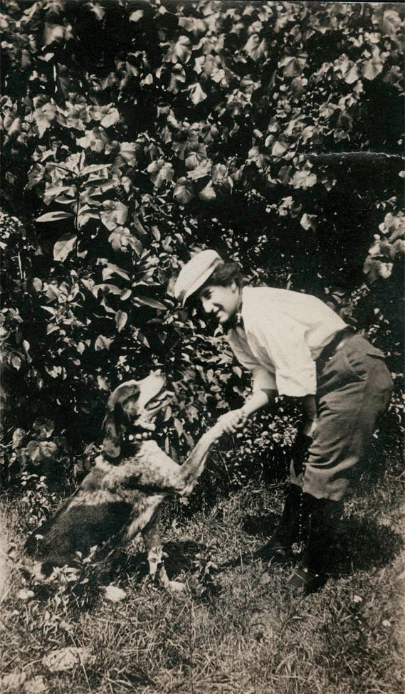 vintage photo LAdy with Her Hound shakes PAw