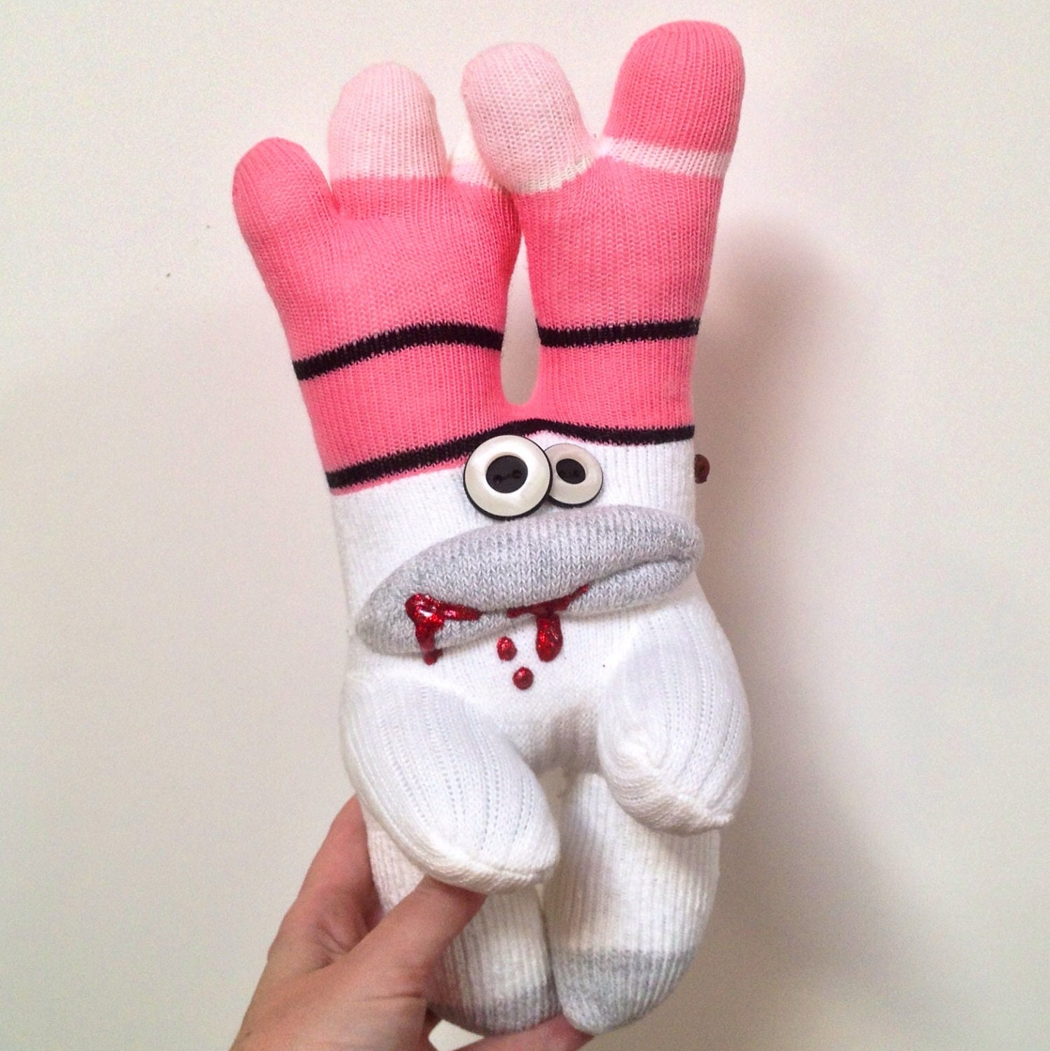 Sheldon-- A Sock Zombie Doll with Pink Striped Toehorns