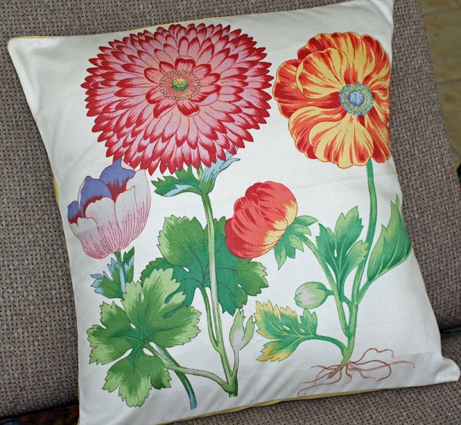 Pillow Cover Handmade Vintage Botanical Print Gorgeous Slight Sheen 15x15