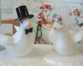 Modern Vintage Bridal / Wedding Cake Topper / Retro Doves / Bride and Groom / Made from Vintage Craft Supplies