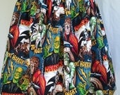 Women's Full Skirt Made From Monster Fabric - Frankenstein, The Mummy, Dracula, Werewolf