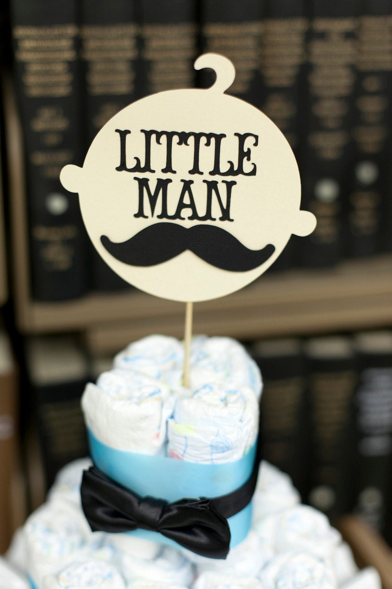 Little Man Baby Shower Centerpiece Diaper Cake 2 tiers with bow tie