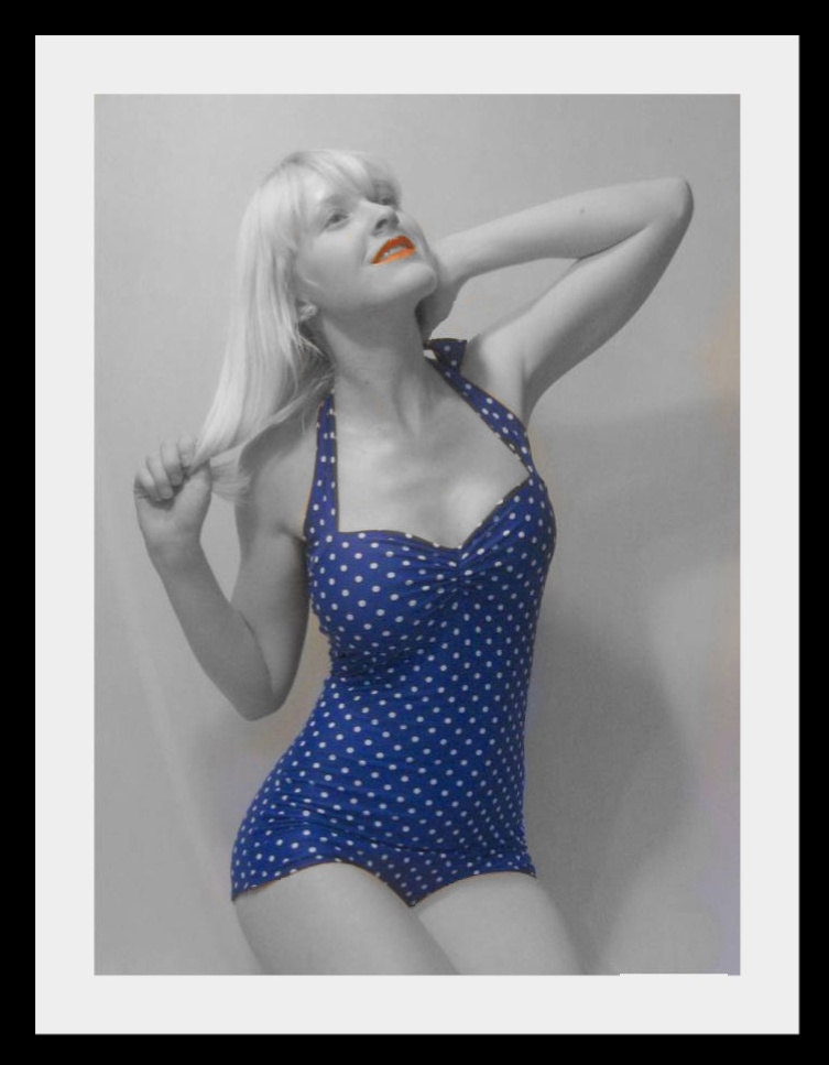 Sale ... The Bella Blue and White Polka dot one piece Maillot Swimsuit