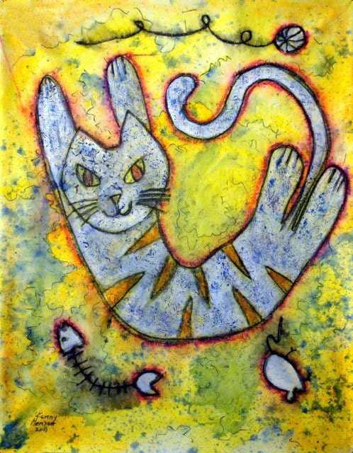 Happy Cat Number 2, 16x20 original acrylic painting on canvas