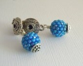 Blue Beaded Bead Post Earrings