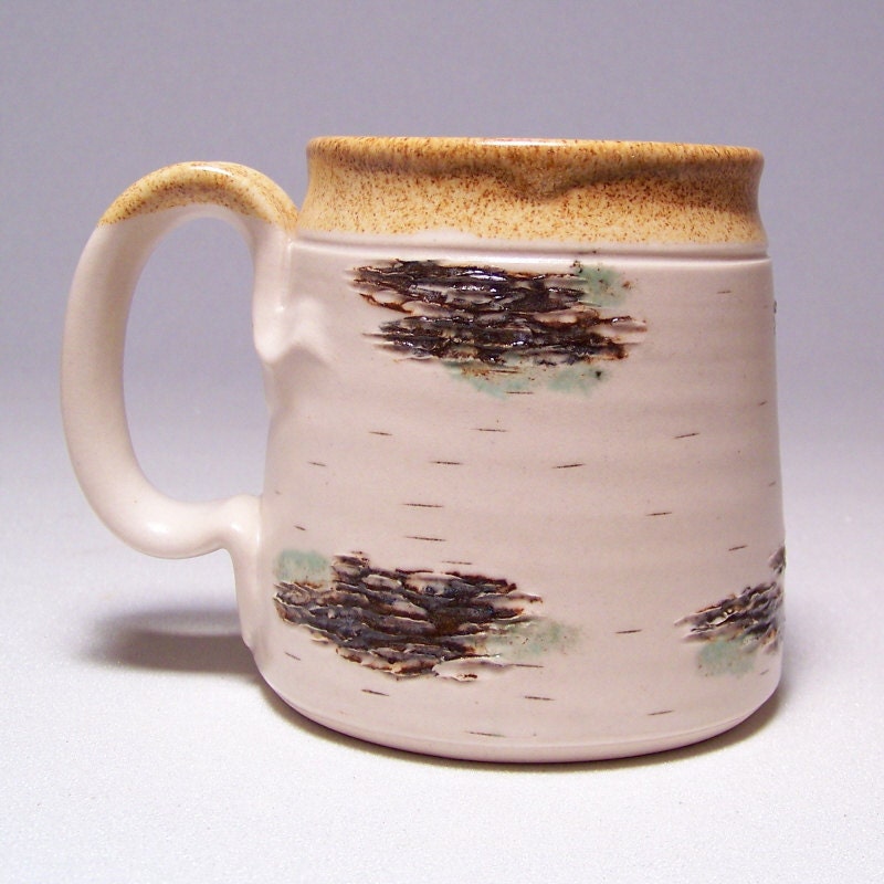 Birch Coffee Mug on White Stoneware Limited Series 190 (microwave safe)12 ounce