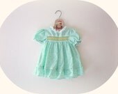 Vintage Sea Green Floral Smocked Dress