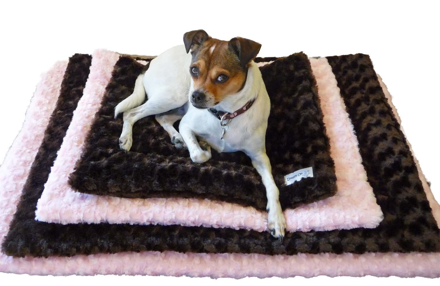 Minky Crate Pad for Dogs, made from Designer Minky Fabric, Pink Curly Rosebud 24x18