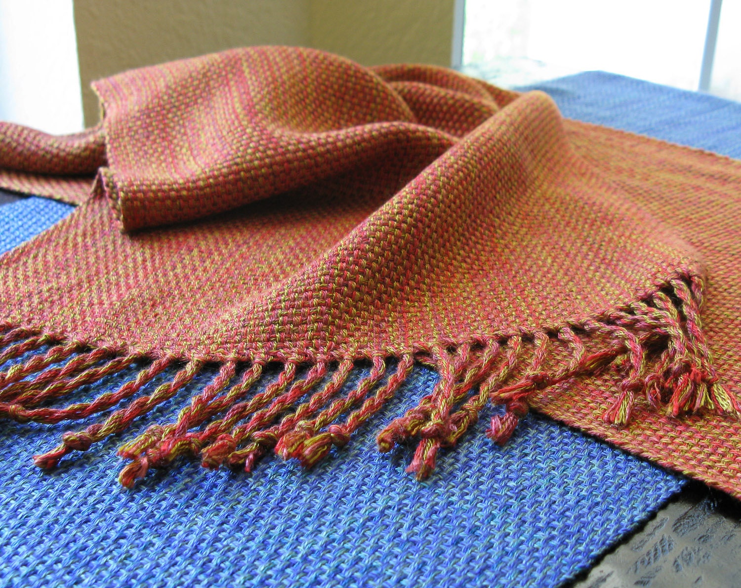 Autumn Decor HandWoven Table Runner Tuscan Copper Red Gold Hand Woven Fall Holiday Table Decor