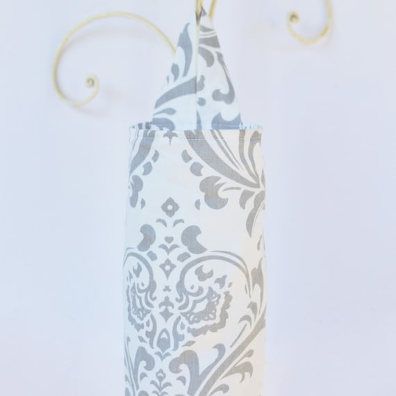 Fabric Cloth Plastic Grocery Bag Holder Grey Flourish by ablemabel