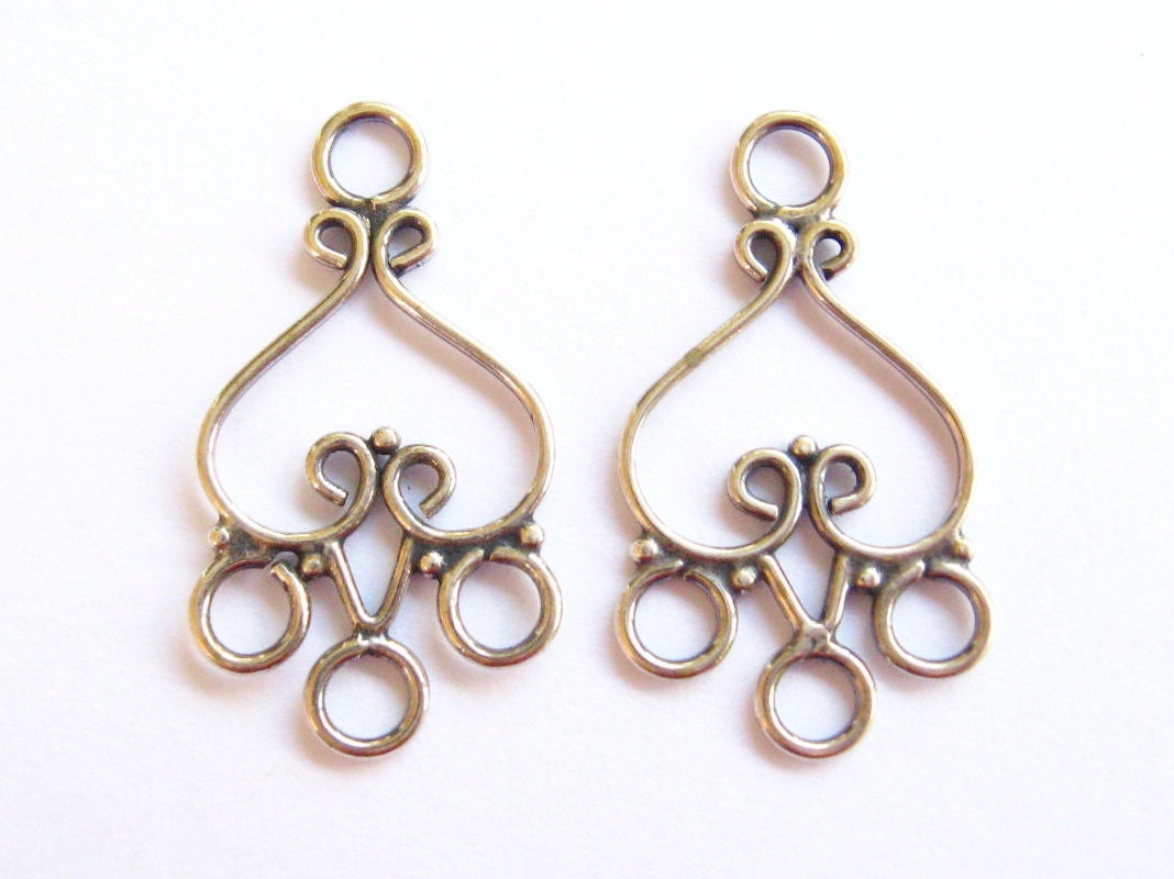 Bali Oxidized Sterling Silver Chandelier Pair - 22 x 13mm