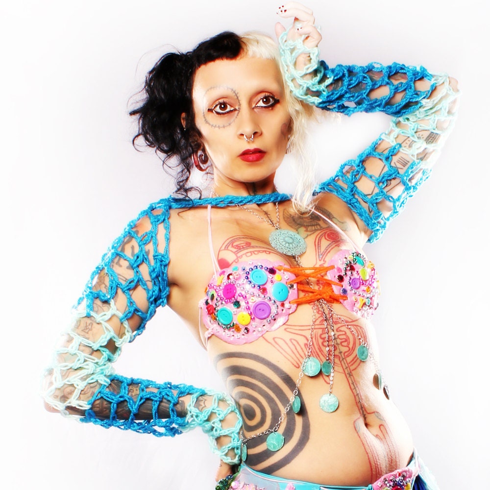 Belly Dance Bra and Belt, Candy Land Body Candy pink blue yellow Bright Colors buttons Fairy Festival Costume Cosplay