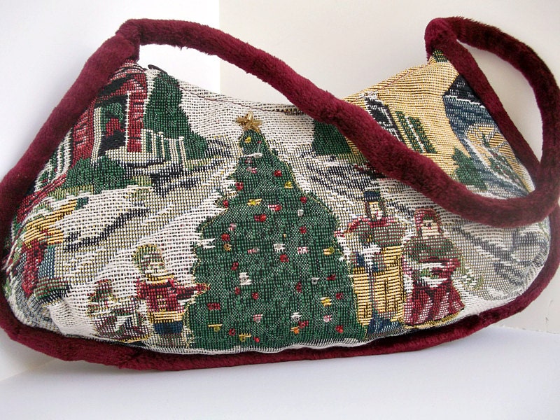 Holiday Purse Victorian Christmas Tapestry Handbag OOAK Carolers Shoulder Bag
