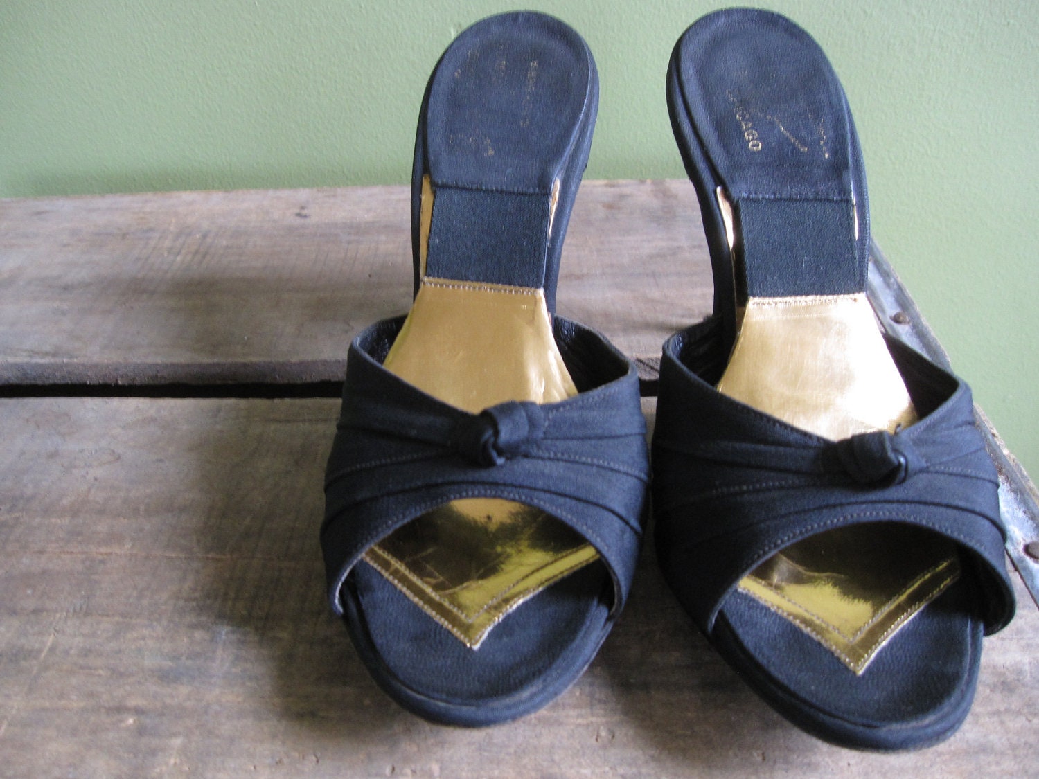 Mad Men Shoes // Black Satin Sz 5 // Sultry Backless High Heels // Glamourous and Ingenious Springolator by Ferncraft