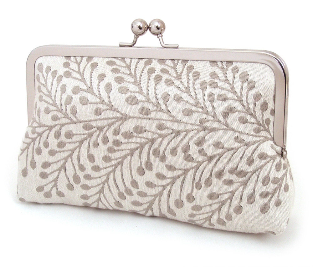 Silver pods clutch bag : silk-lined purse, bridal accessory, bridesmaid gift, woodland wedding, with gift box