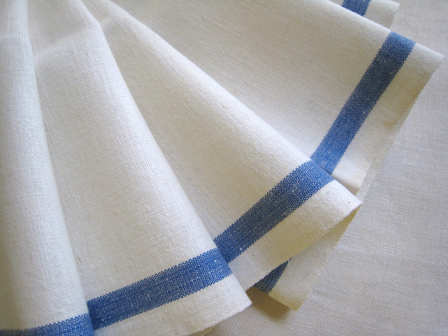 RESERVED SYDNEY Vintage Kitchen Towel Navy Blue Stripe Circa 1950 Cotton Feedsack Muslin Fabric