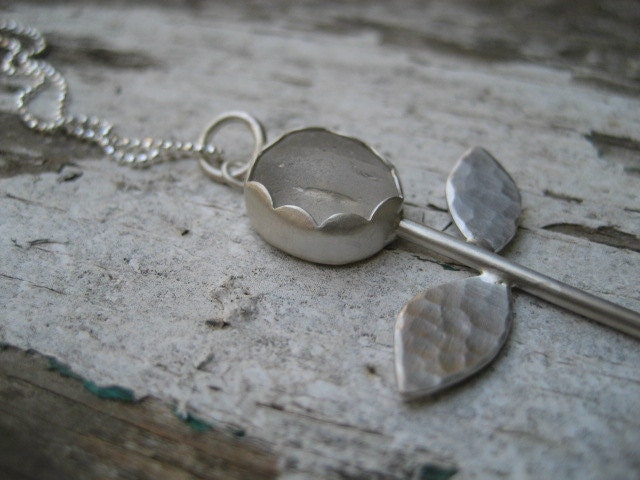 Genuine Sea Glass Jewelry - Frosty White Sea Glass Flower Necklace - Natural sea glass necklace