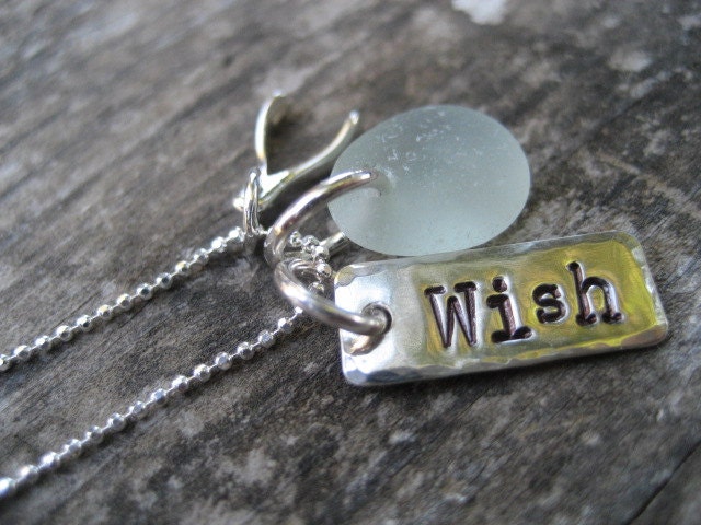 Genuine Sea Glass Jewelry - Light Blue Sea Glass Wish Necklace - Natural sea glass necklace